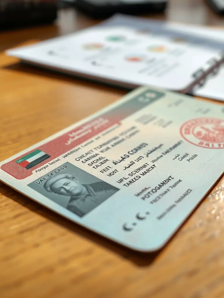 A close-up shot of a UAE tourist visa, highlighting the official stamps and details, in the context of EJ Enterprises assisting with tourist visa applications.