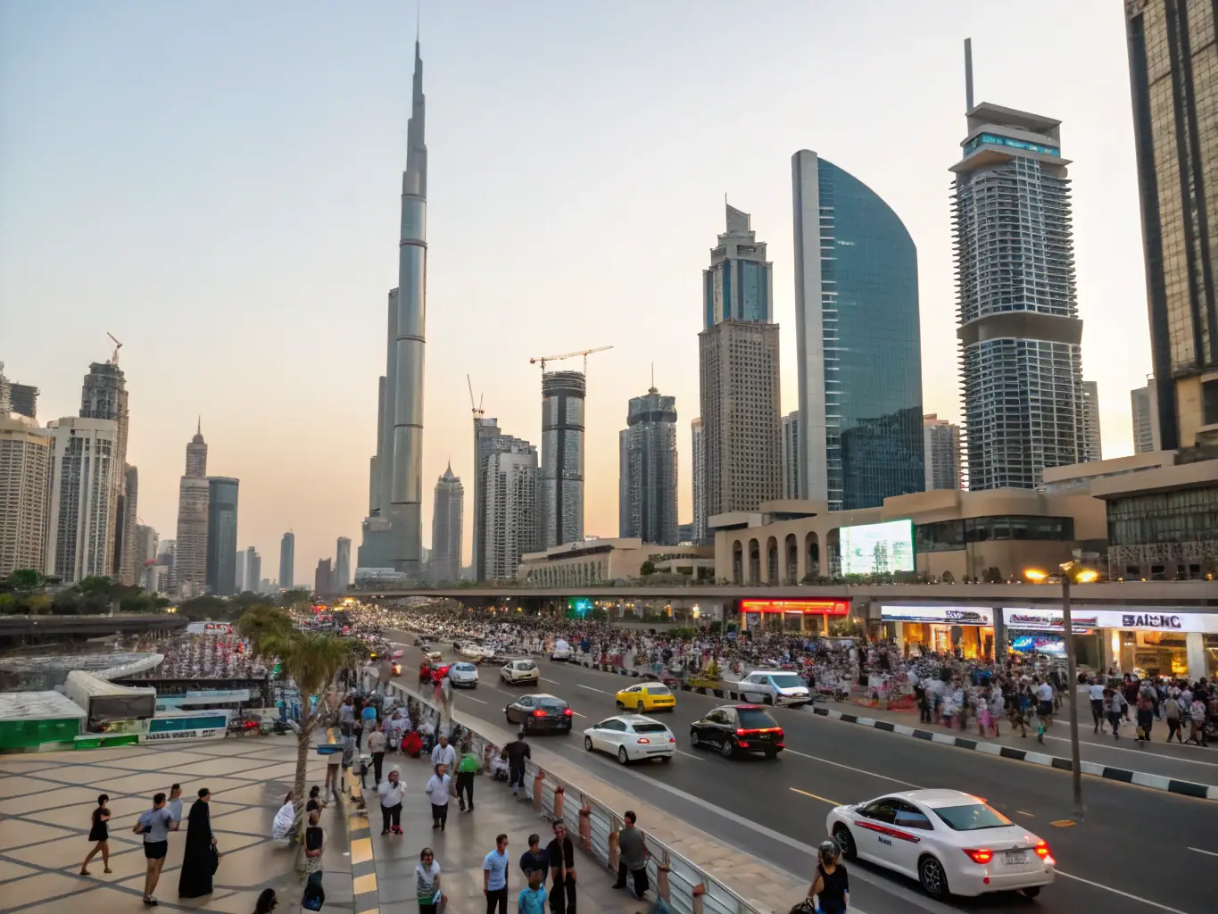 A bustling city scene with iconic landmarks, showcasing a cultural tour destination. People are seen exploring historical sites and enjoying local cuisine.